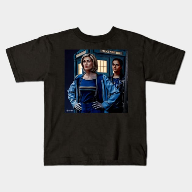 13th doctor / thasmin power couple Kids T-Shirt by AlisiaArt